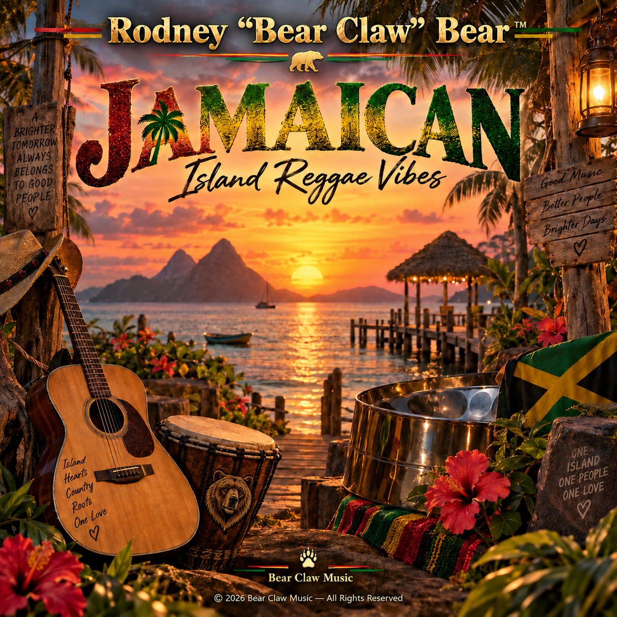 Jamaican Island Reggae Vibes album artwork by Rodney Bear Claw Bear